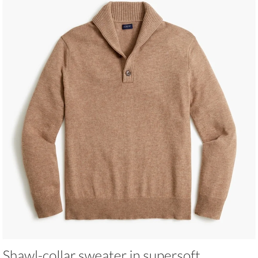 J.‎ Crew Men's  lambswool Tan men's shawl-collar sweater L